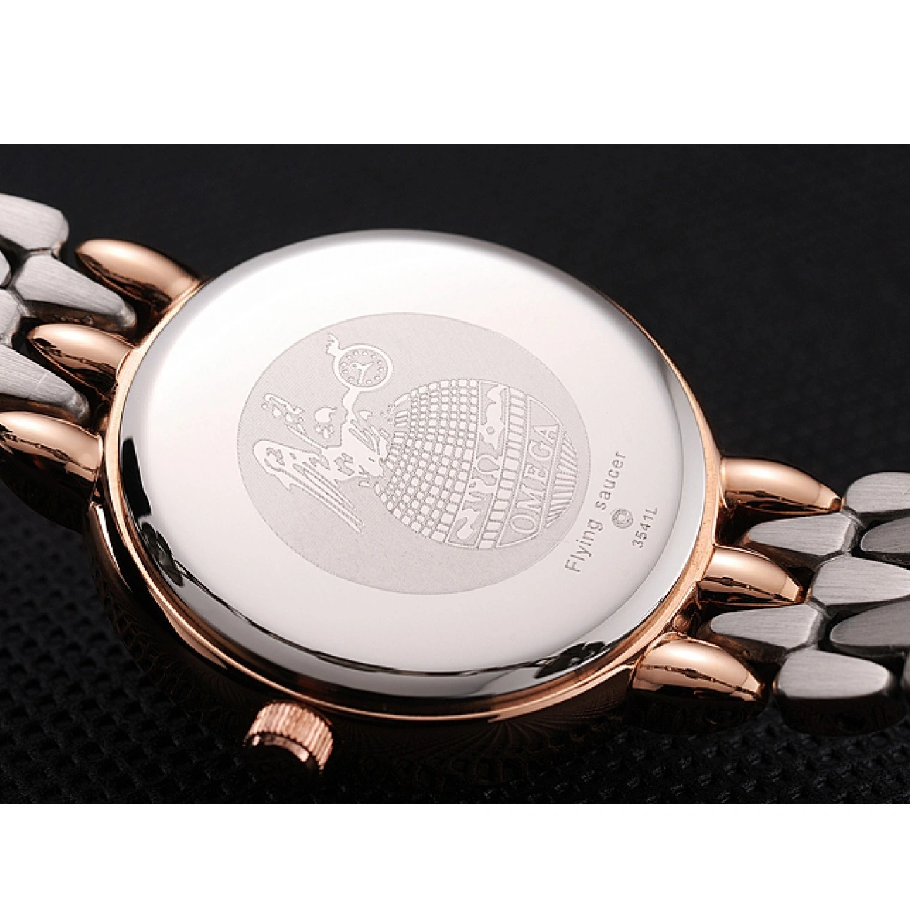 1015 Omega De Ville Prestige No Date White Dial With Diamonds Rose Gold Case Two Tone Bracelet